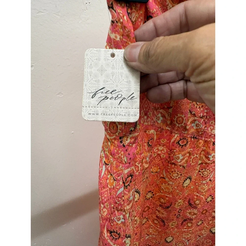 Free People Candy Combo Pink Orange Paisley Crop Top & Maxi Skirt Set Size 0 NWT